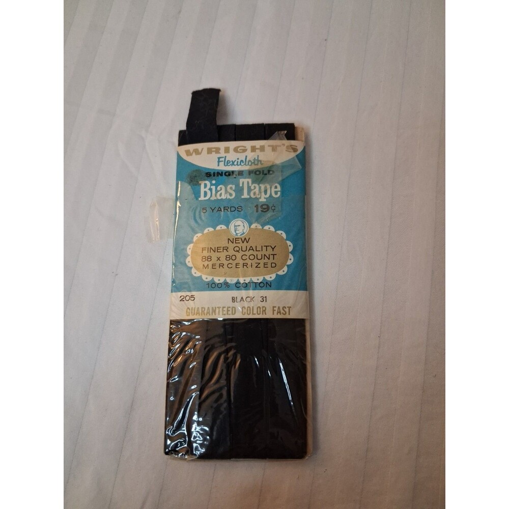 5 yards Black 1/4" wide double fold BIAS TAPE 100% Cotton Vintage Wright's
